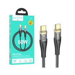 Cabo Hoco U121 Edição de descoberta transparente padrão-ouro Tipo-C para Tipo-C 60W 3A 1.2M Preto